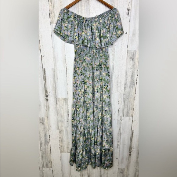 ❤️ SOLD Elan Women's Floral Off The Shoulder Prairie Maxi Dress Gray Yellow - Picture 4 of 17